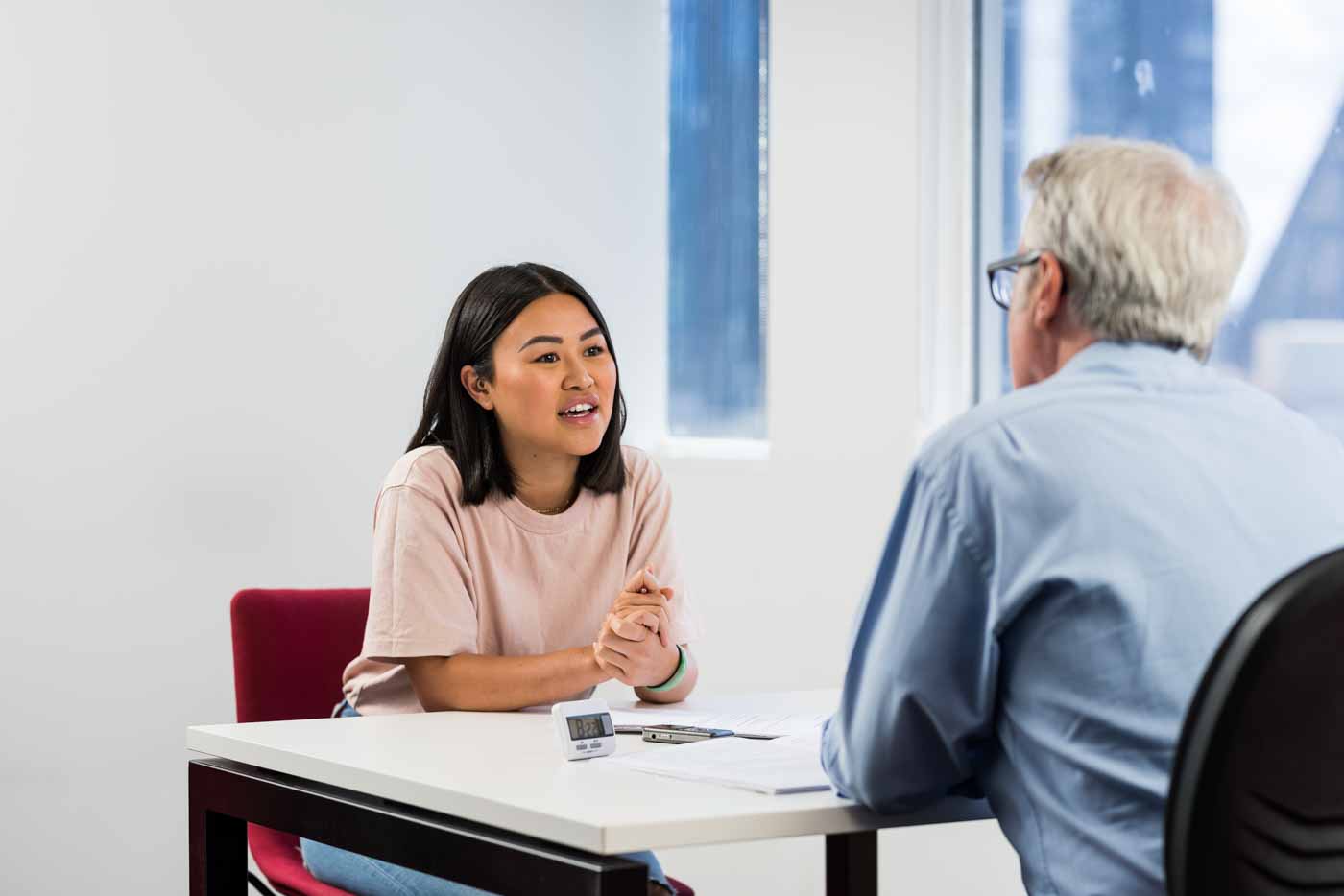 A lady in speaking test with a male examiner